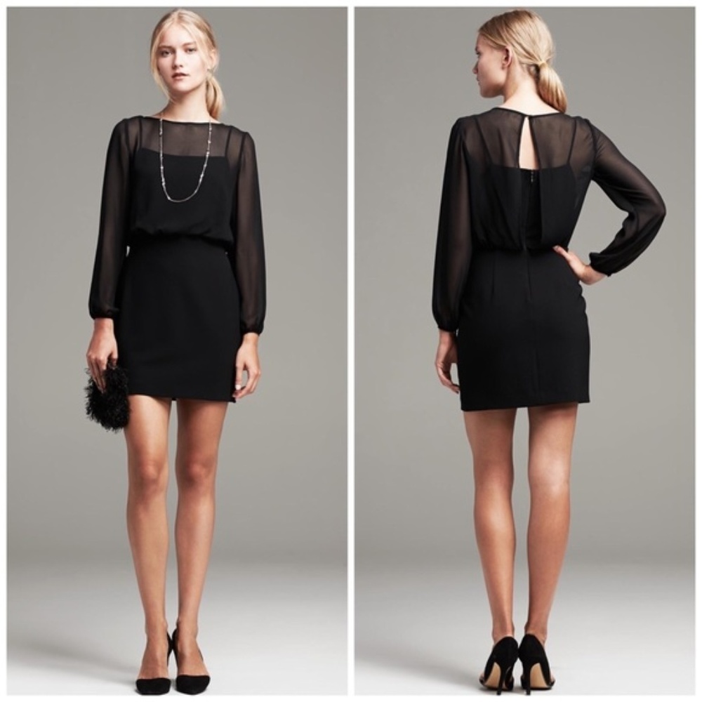 Banana Republic Sheer Overlay Black Mini Dress 6